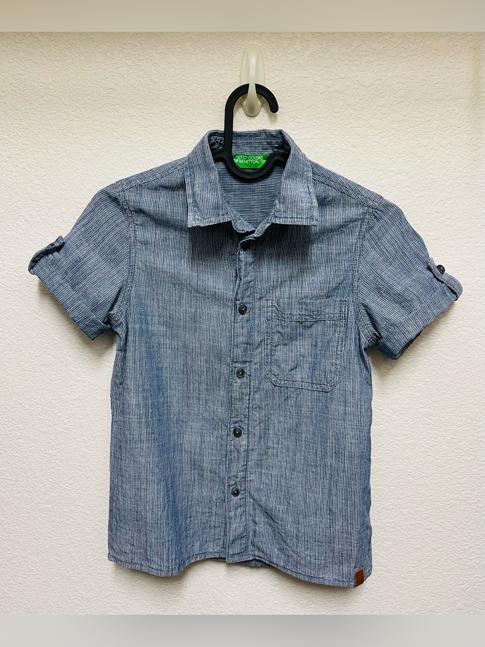 UNITED COLORS OF BENETTON Blue Striped Chambray Button Up Sleeves Shirt 7-8yrs